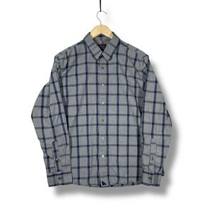 Untuckit Mens Large Gray Navy Plaid Long Sleeve Button Down Shirt Cotton Preppy